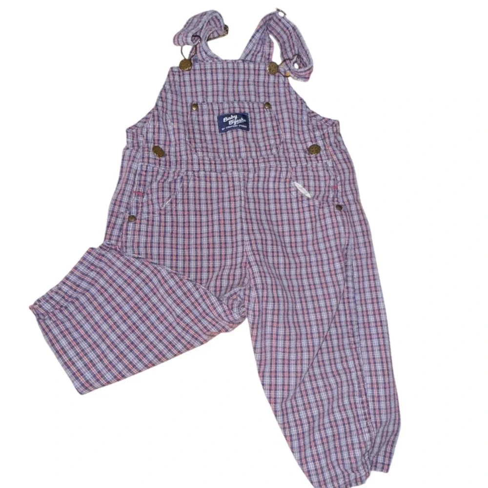 Vintage Baby OshKosh Bgosh Vestbak Plaid Overalls Red Blue White 18/24